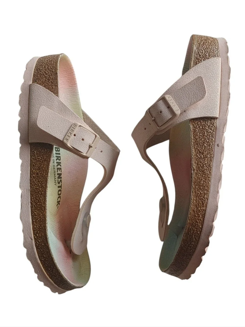 Girls BIRKENSTOCK Rose Rainbow Cotton Candy Gizeh Vegan Nubuck Sandals